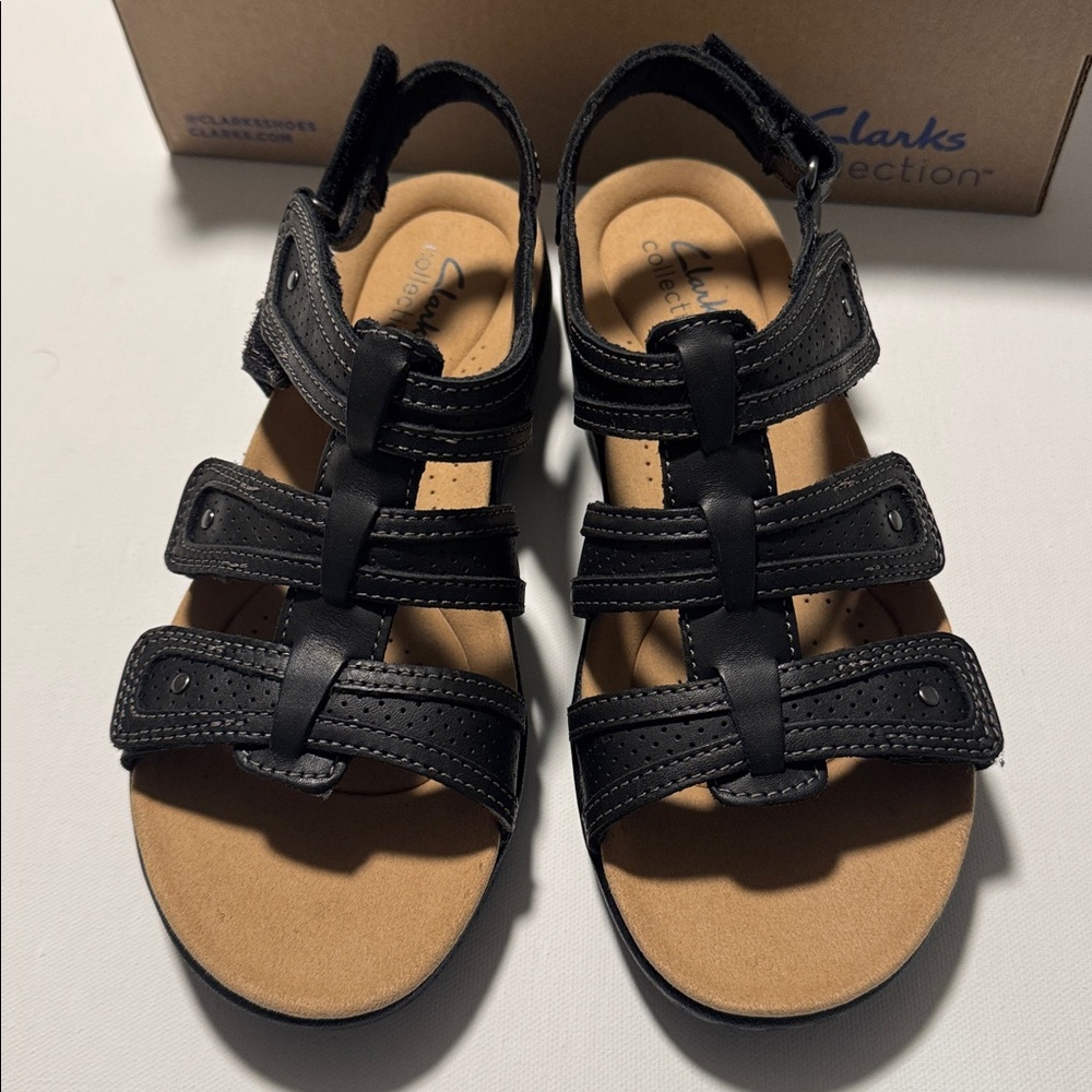 Clarks Sandals Womens 6 Black Leather Laurieann Ivy - Picture 2 of 5